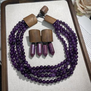 Vintage Light Luxury Senior Handmade Sandalwood Necklace featuring Purple Stone, perfect for elegant women.